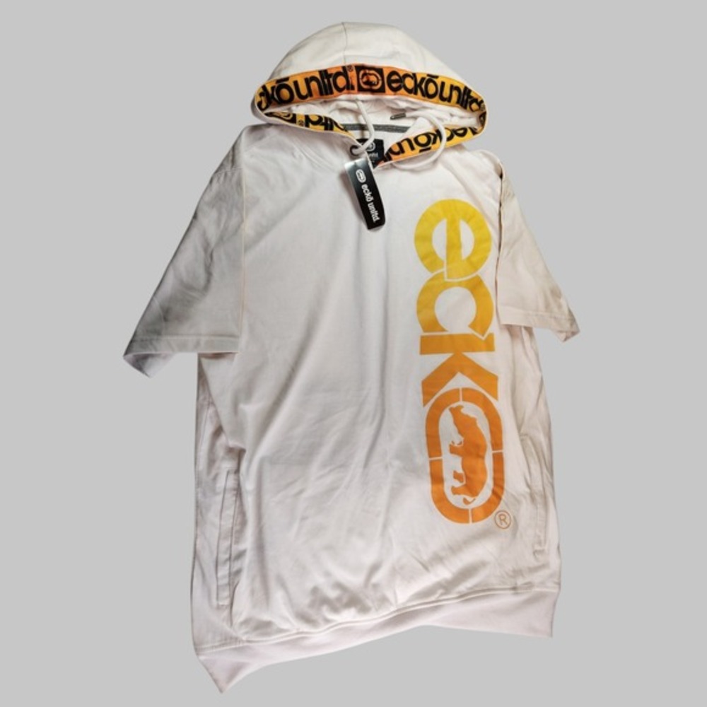 Ecko Unltd Hoodie Shirt Mens Large White Short Sleeve Graphic Rhino Logo New‎